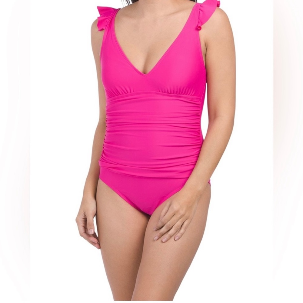Ellen Tracy flutter sleeve swimsuit